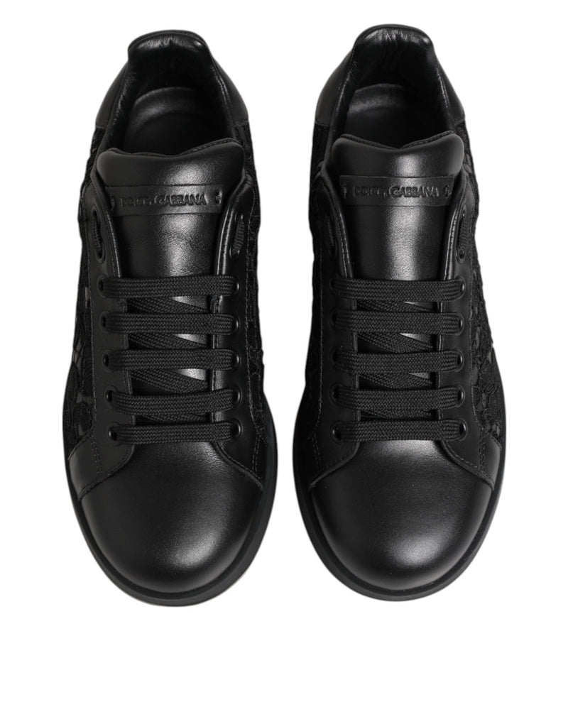 Black Floral Lace Low Top Sneakers Shoes Dolce & Gabbana