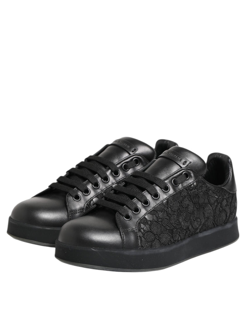 Black Floral Lace Low Top Sneakers Shoes Dolce & Gabbana