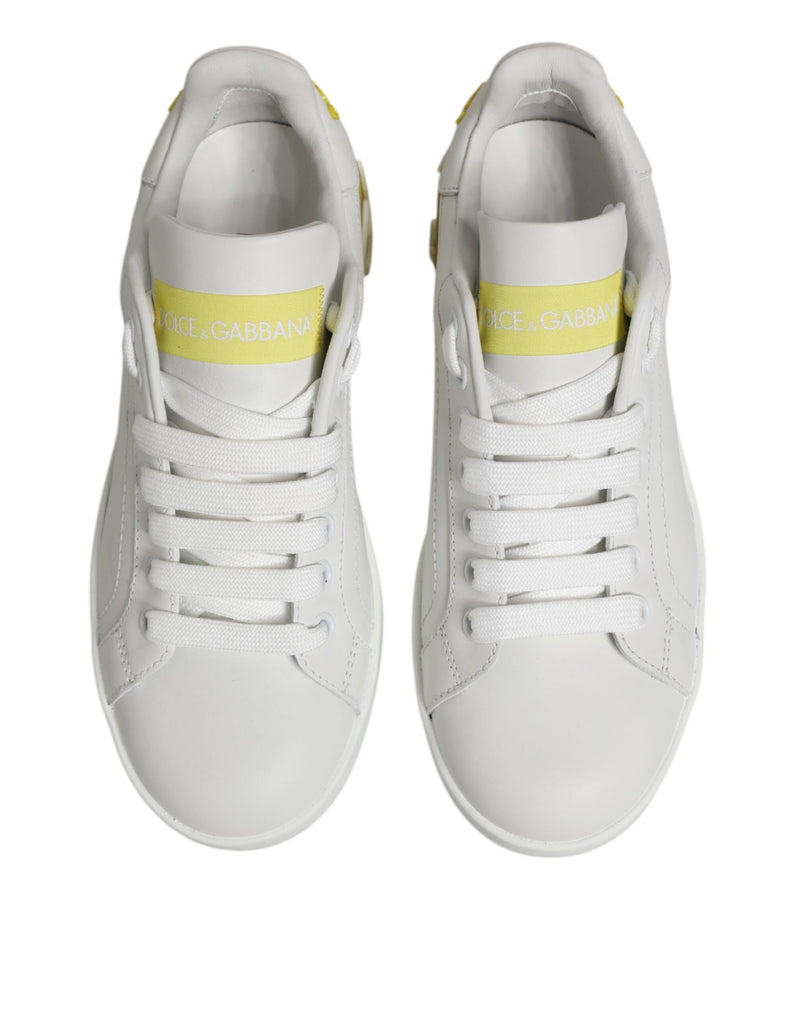 White Yellow Leather Low Top Sneakers Shoes Dolce & Gabbana