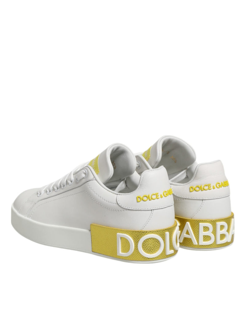 White Yellow Leather Low Top Sneakers Shoes Dolce & Gabbana