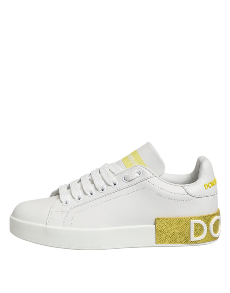 White Yellow Leather Low Top Sneakers Shoes Dolce & Gabbana