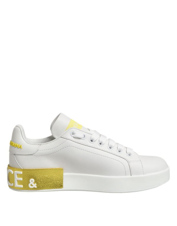 White Yellow Leather Low Top Sneakers Shoes Dolce & Gabbana