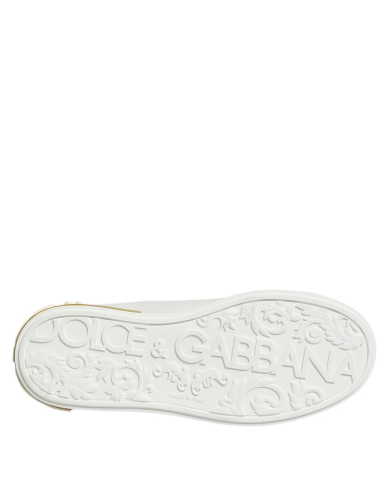 White Yellow Leather Low Top Sneakers Shoes Dolce & Gabbana