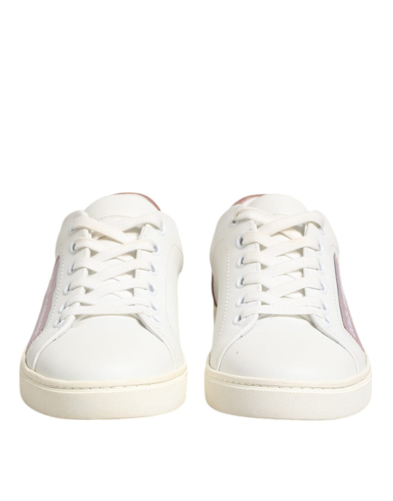 White Pink Leather Low Top Sneakers Shoes Dolce & Gabbana