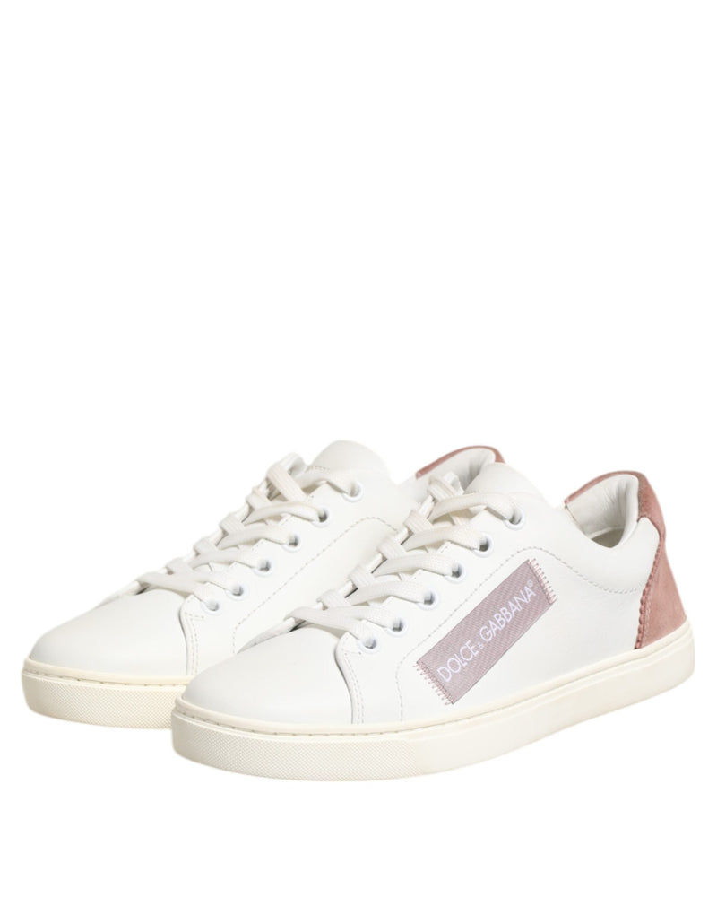 White Pink Leather Low Top Sneakers Shoes Dolce & Gabbana