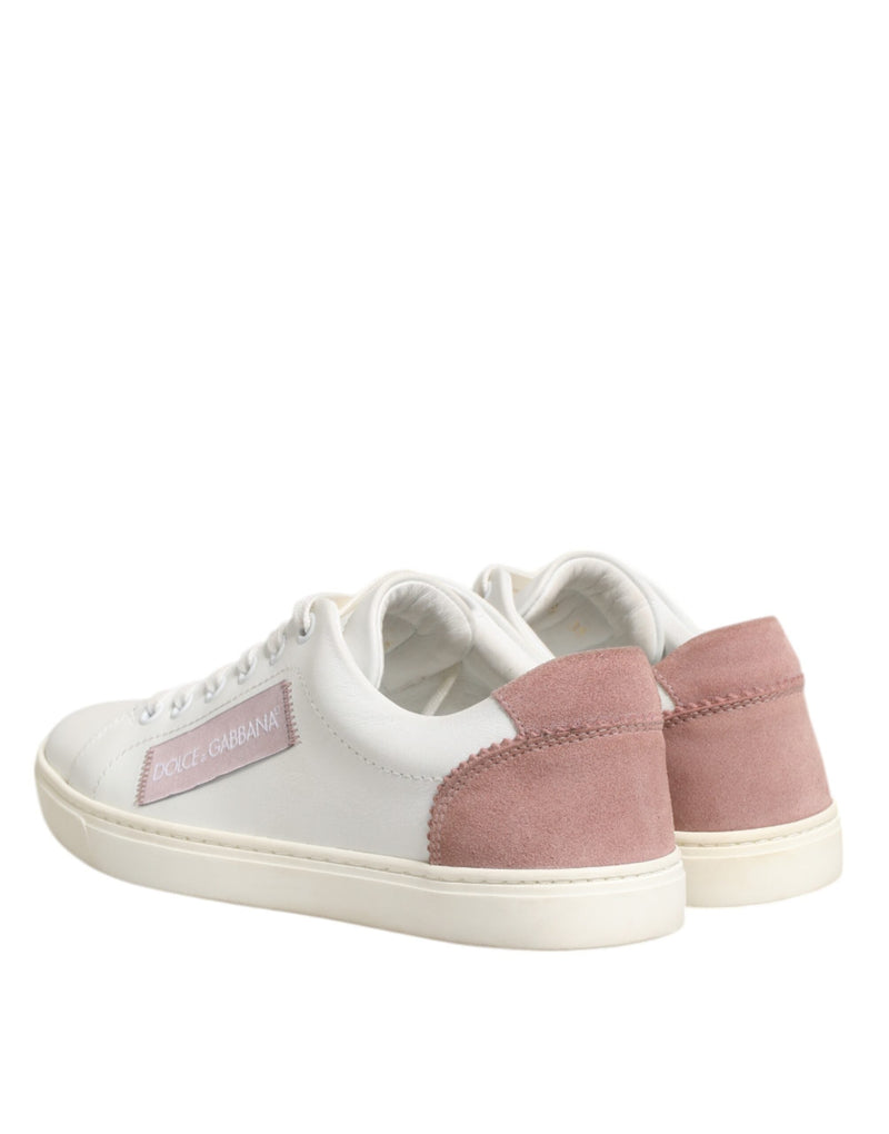 White Pink Leather Low Top Sneakers Shoes Dolce & Gabbana