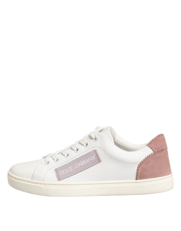 White Pink Leather Low Top Sneakers Shoes Dolce & Gabbana