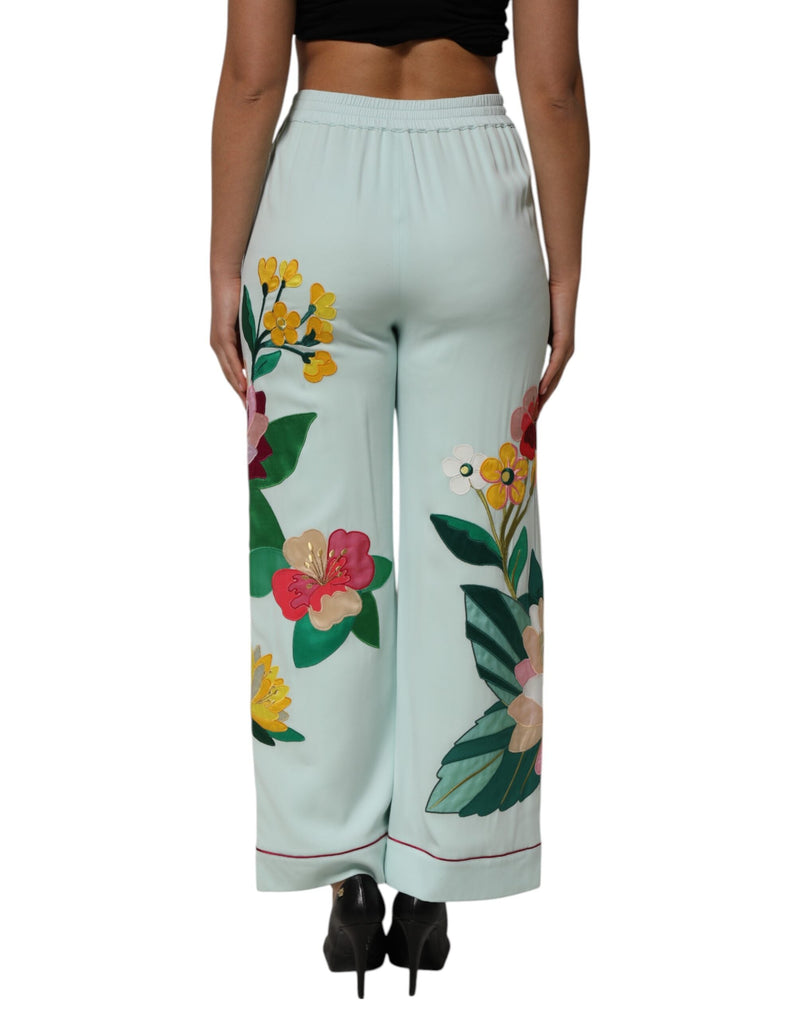Green Floral Garterized Straight Pajama Pants Dolce & Gabbana