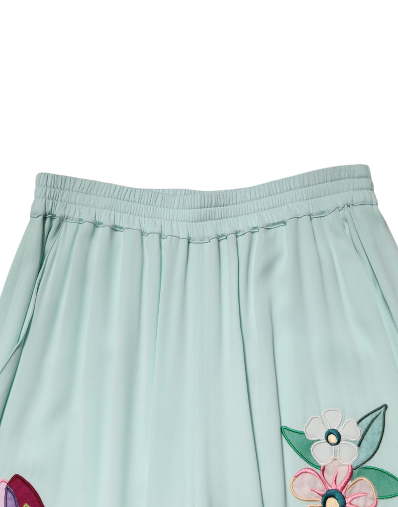 Green Floral Garterized Straight Pajama Pants Dolce & Gabbana
