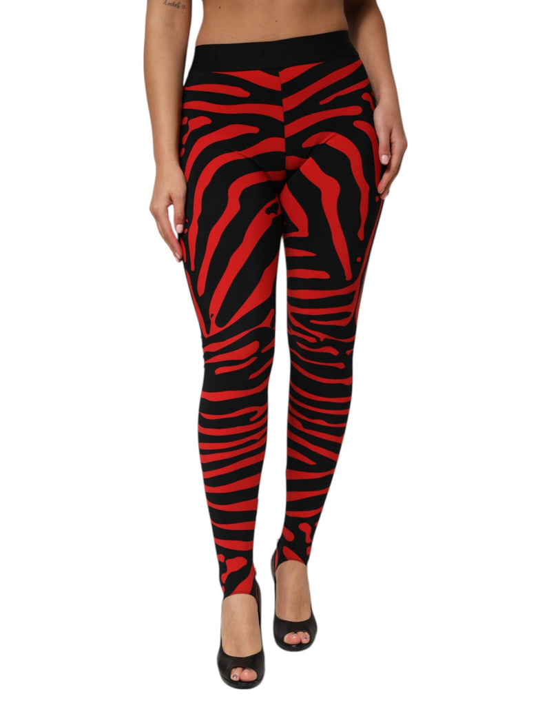 Black Red Nylon Logo Waisted Leggings Pants Dolce & Gabbana