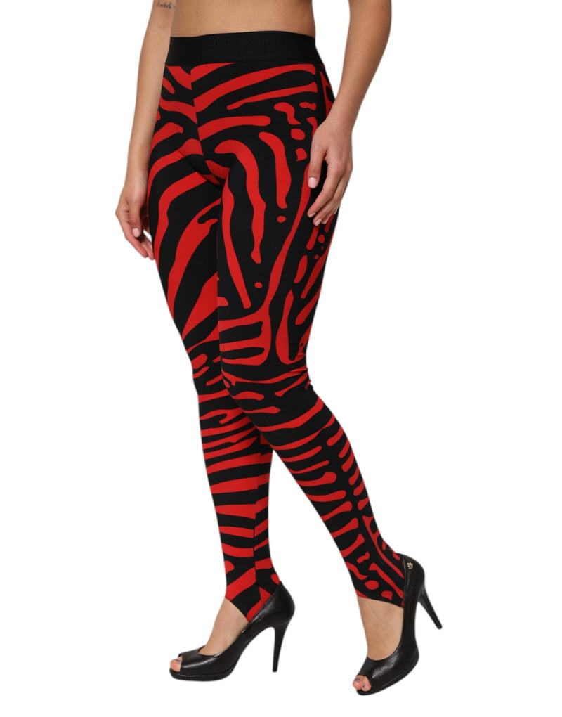 Black Red Nylon Logo Waisted Leggings Pants Dolce & Gabbana