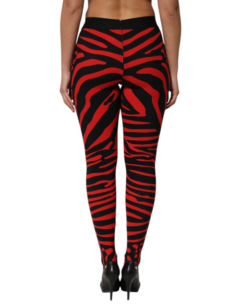 Black Red Nylon Logo Waisted Leggings Pants Dolce & Gabbana