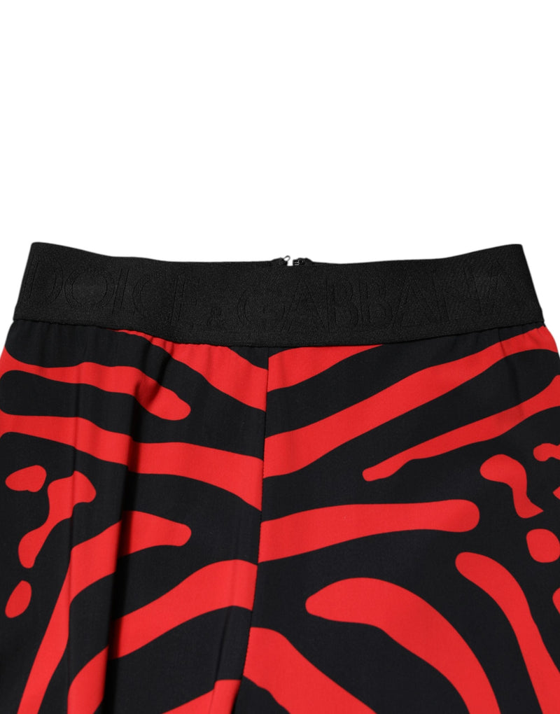 Black Red Nylon Logo Waisted Leggings Pants Dolce & Gabbana