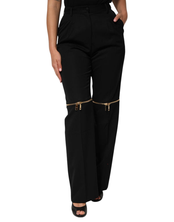Black Zip Detailed Wool Straight Leg Pants Dolce & Gabbana