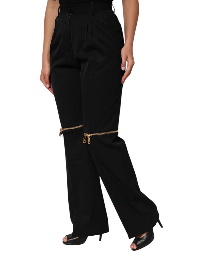 Black Zip Detailed Wool Straight Leg Pants Dolce & Gabbana