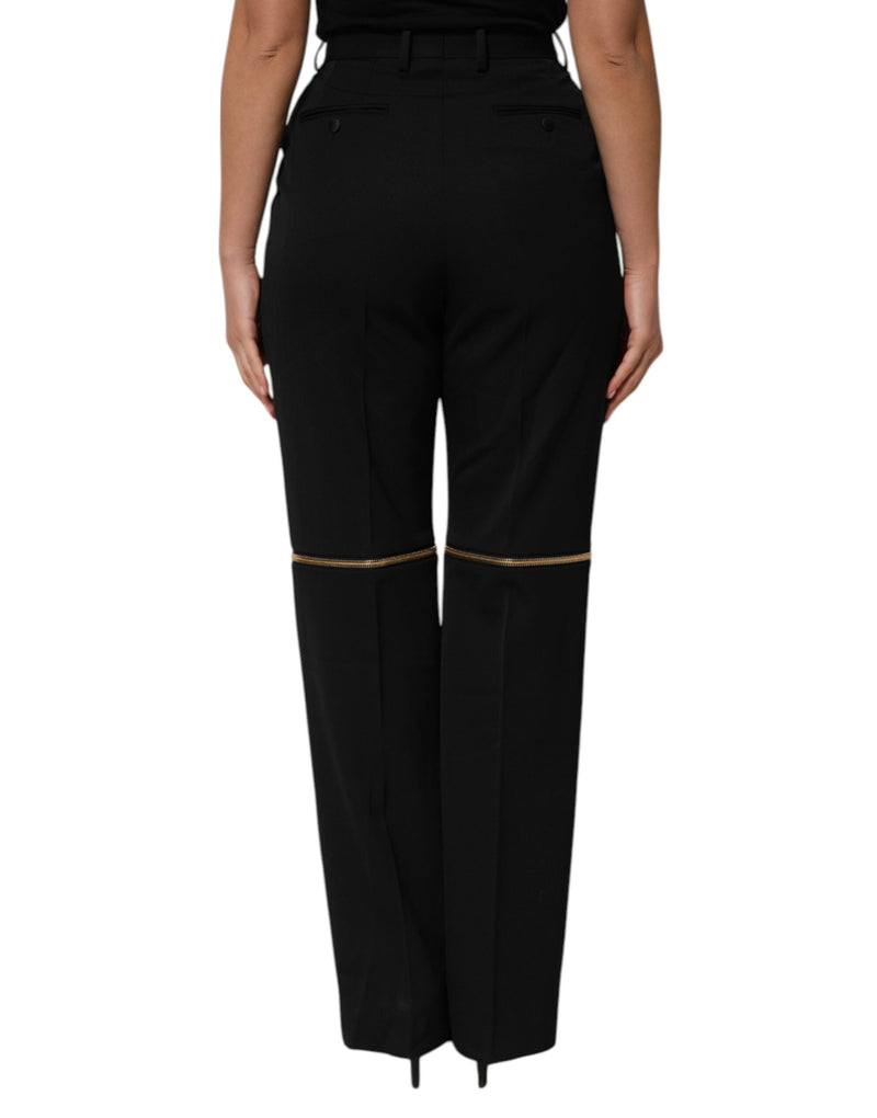 Black Zip Detailed Wool Straight Leg Pants Dolce & Gabbana