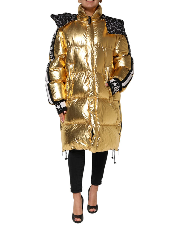 Gold Hooded Puffer Quilted Full Zip Jacket Dolce & Gabbana