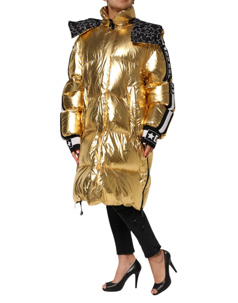 Gold Hooded Puffer Quilted Full Zip Jacket Dolce & Gabbana