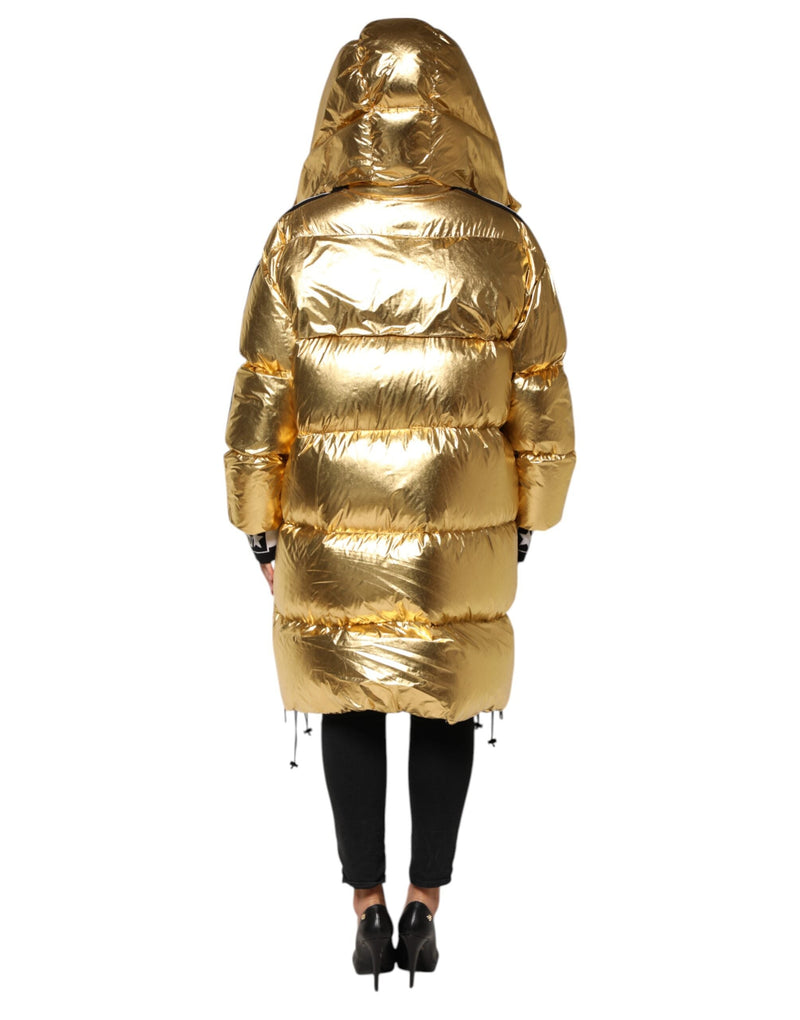 Gold Hooded Puffer Quilted Full Zip Jacket Dolce & Gabbana
