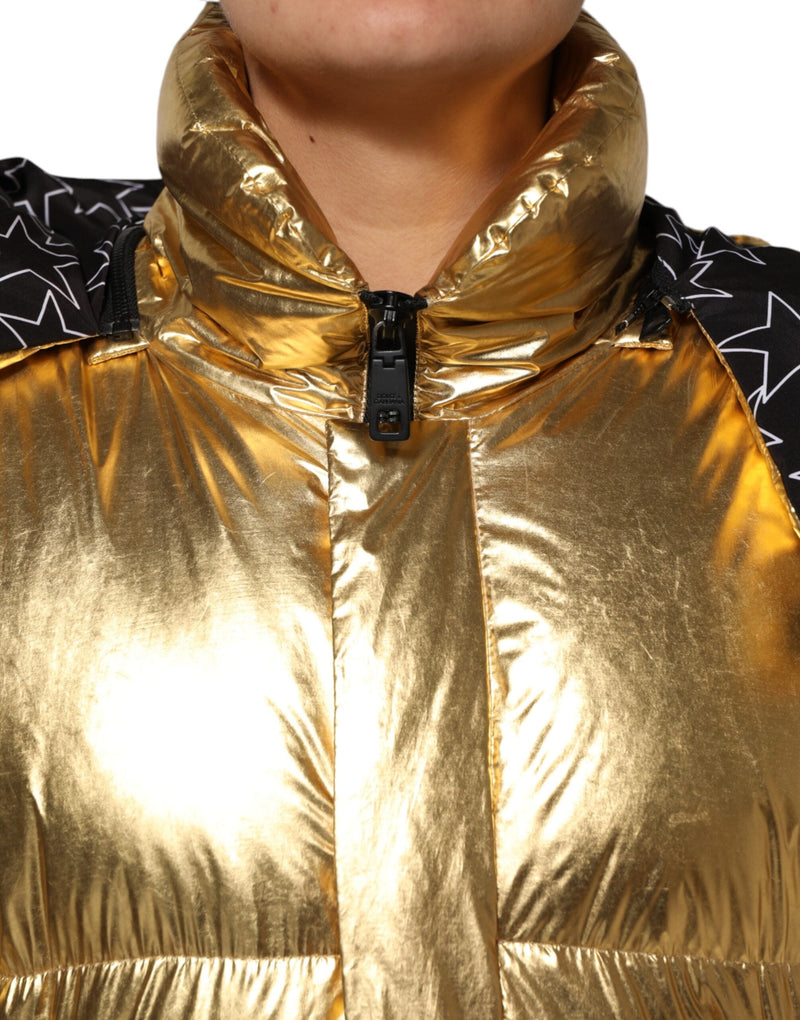 Gold Hooded Puffer Quilted Full Zip Jacket Dolce & Gabbana