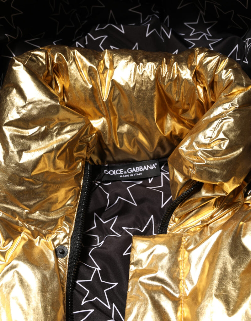 Gold Hooded Puffer Quilted Full Zip Jacket Dolce & Gabbana