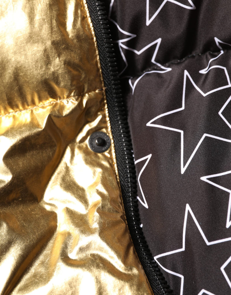 Gold Hooded Puffer Quilted Full Zip Jacket Dolce & Gabbana