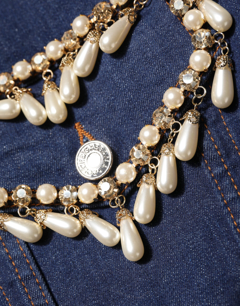 Blue Cotton Denim Crystal Embellished Jacket Dolce & Gabbana