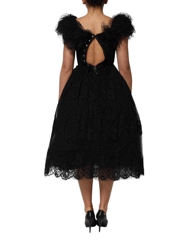 Black Crystal Embellished Midi A-line Dress Dolce & Gabbana