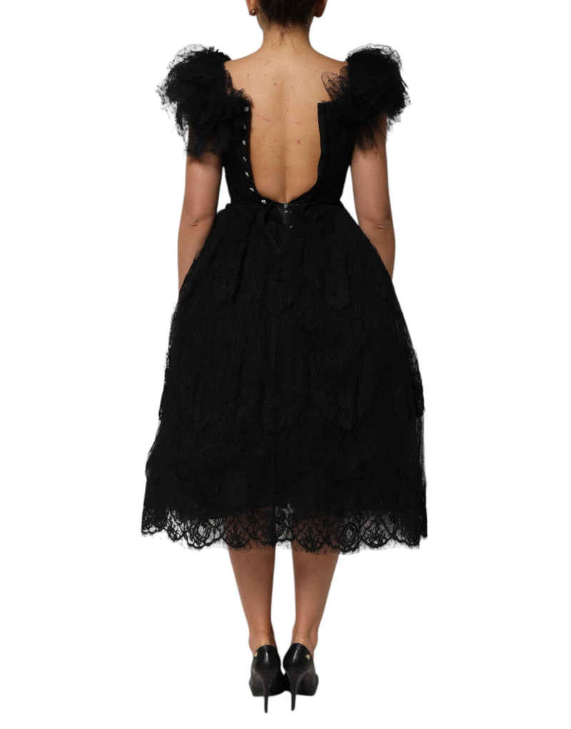 Black Crystal Embellished Midi A-line Dress Dolce & Gabbana