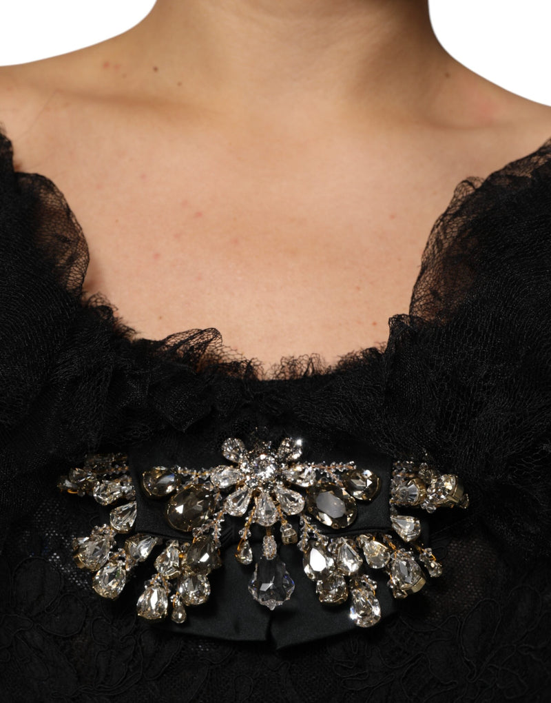 Black Crystal Embellished Midi A-line Dress Dolce & Gabbana