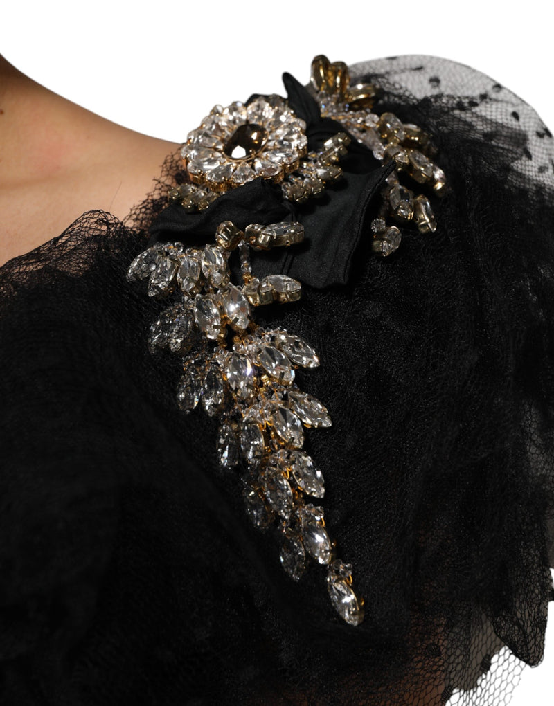 Black Crystal Embellished Midi A-line Dress Dolce & Gabbana