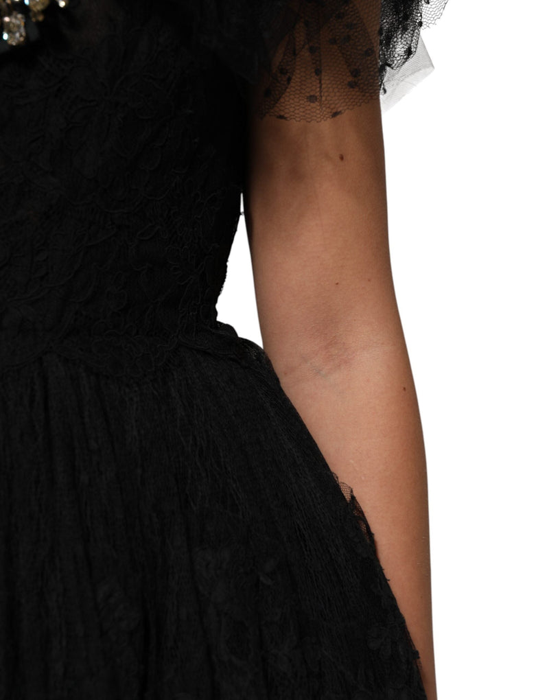 Black Crystal Embellished Midi A-line Dress Dolce & Gabbana
