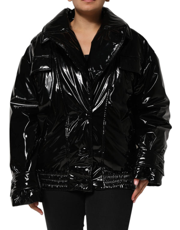 Black Polyester Quilted Puffer Coat Jacket Dolce & Gabbana