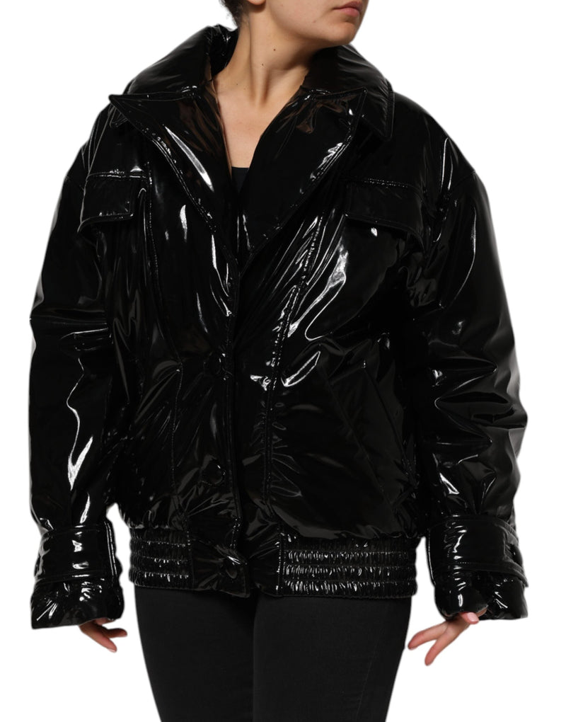 Black Polyester Quilted Puffer Coat Jacket Dolce & Gabbana