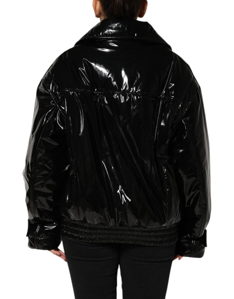 Black Polyester Quilted Puffer Coat Jacket Dolce & Gabbana