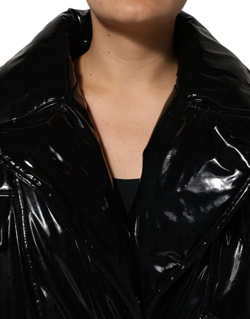 Black Polyester Quilted Puffer Coat Jacket Dolce & Gabbana