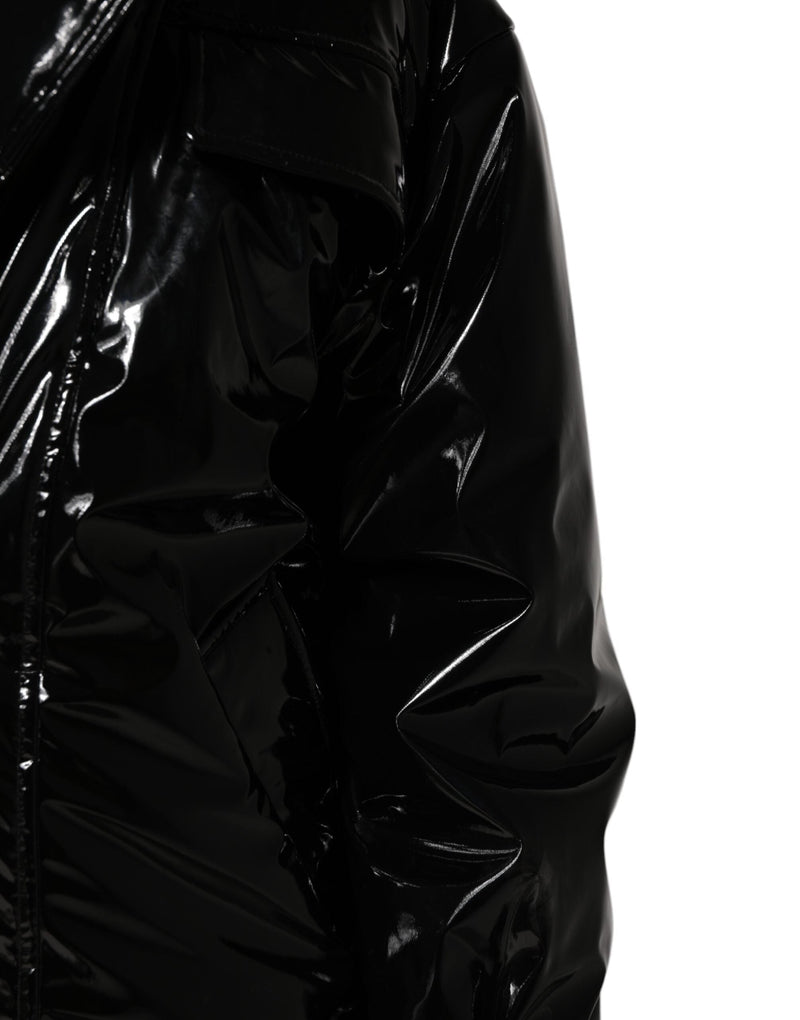 Black Polyester Quilted Puffer Coat Jacket Dolce & Gabbana