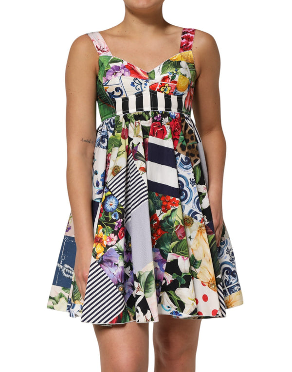 Multicolor Patchwork Cotton AlineMini Dress Dolce & Gabbana
