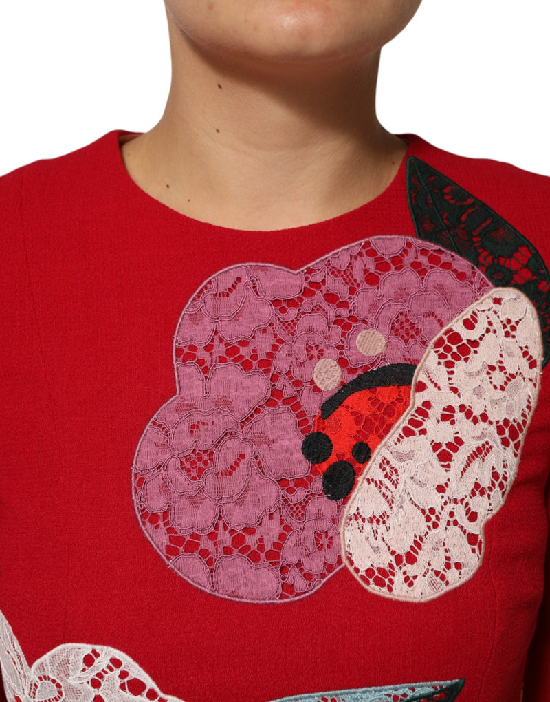 Red Lace Floral Applique A-line Mini Dress Dolce & Gabbana