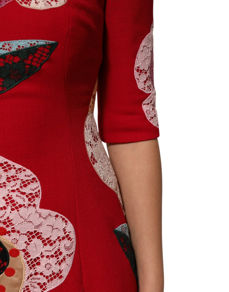 Red Lace Floral Applique A-line Mini Dress Dolce & Gabbana