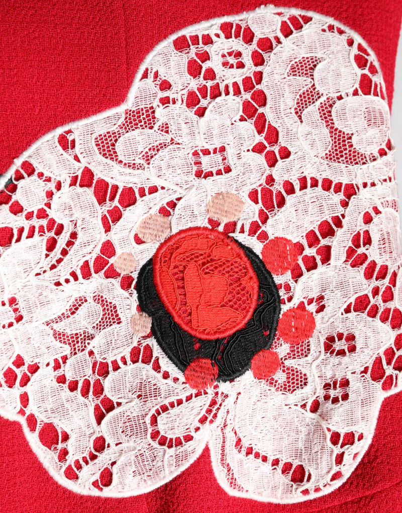 Red Lace Floral Applique A-line Mini Dress Dolce & Gabbana