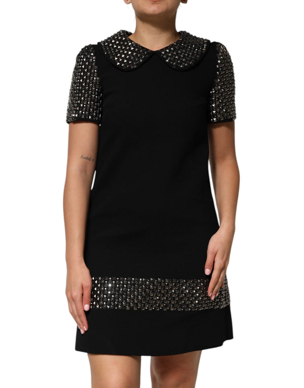 Black Crystal Embellished Collared Mini Dress Dolce & Gabbana