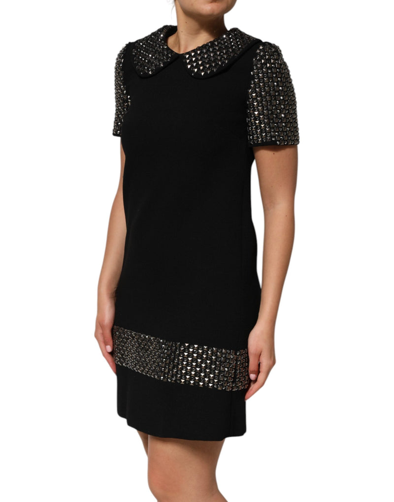 Black Crystal Embellished Collared Mini Dress Dolce & Gabbana