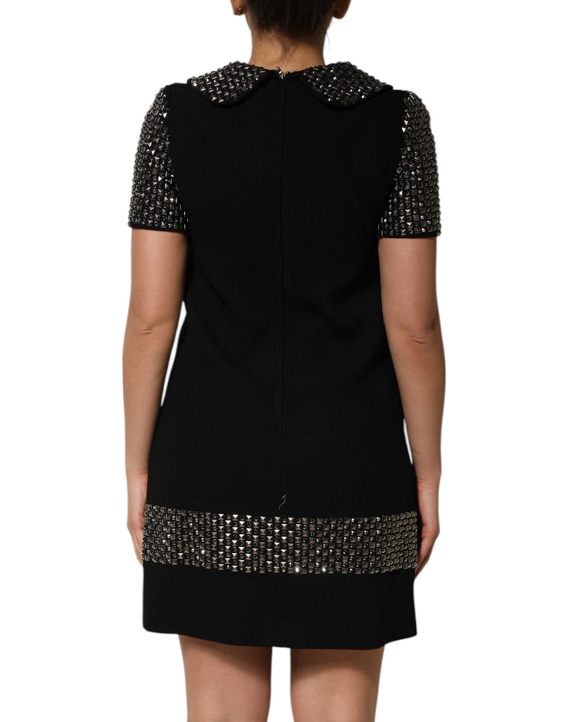 Black Crystal Embellished Collared Mini Dress Dolce & Gabbana