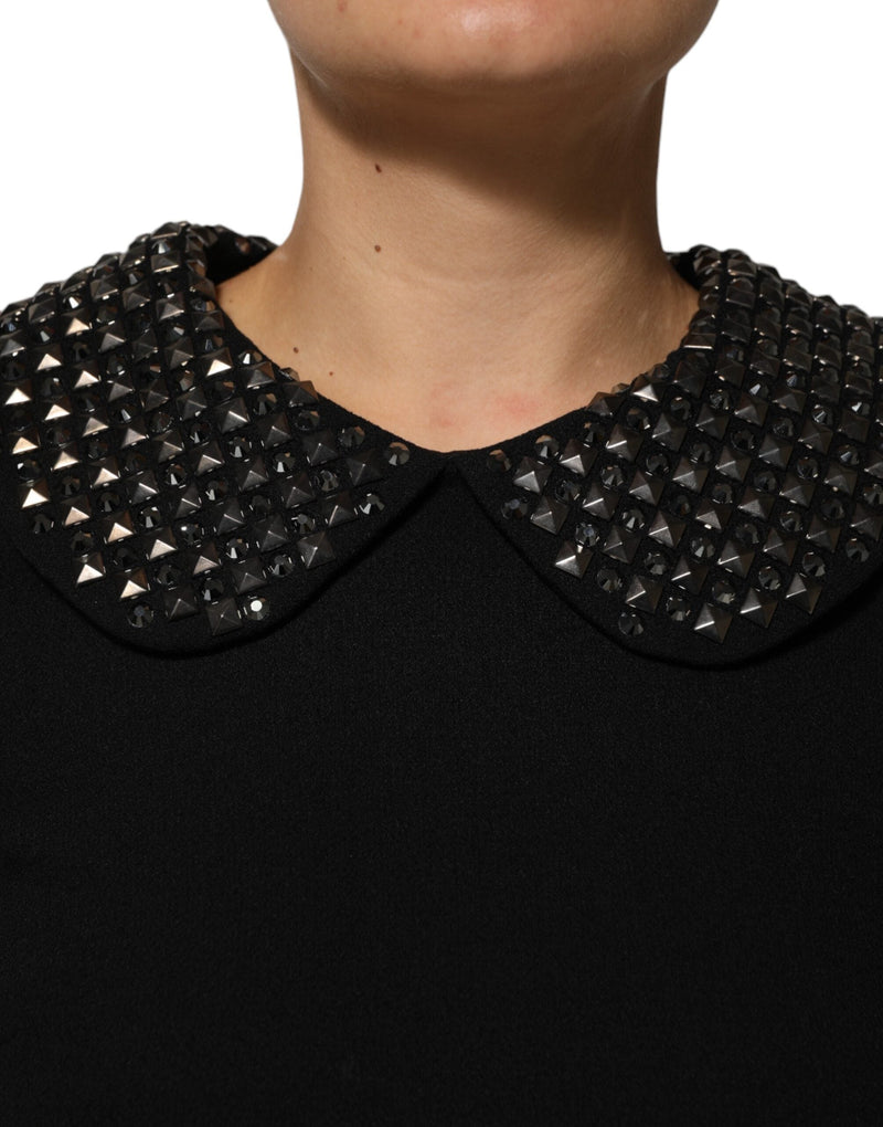 Black Crystal Embellished Collared Mini Dress Dolce & Gabbana