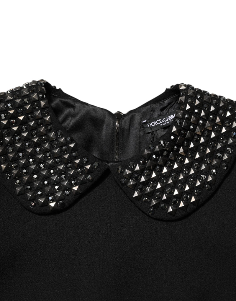 Black Crystal Embellished Collared Mini Dress Dolce & Gabbana