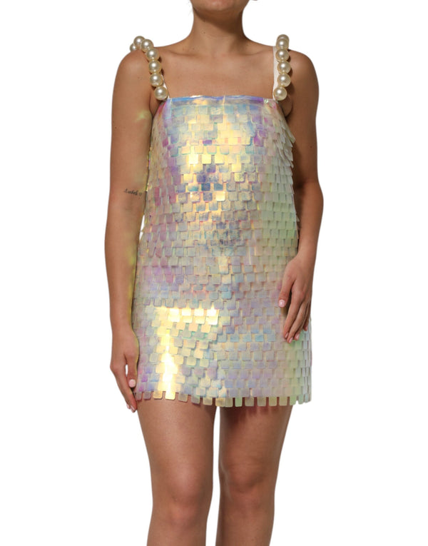 Multicolor Sequin Holographic Mini  Dress Dolce & Gabbana