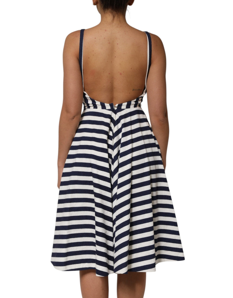 Blue White Striped Embroidered A-line Dress Dolce & Gabbana