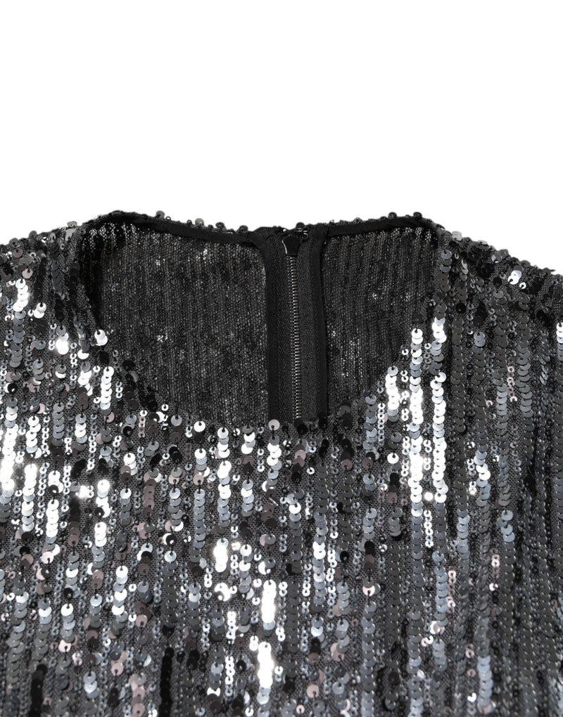 Black Sequined Long Sleeves Midi A-line  Dress Dolce & Gabbana