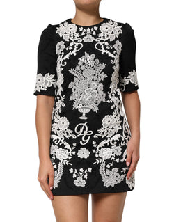 Black Lace Trim Short Sleeves A-line Dress Dolce & Gabbana